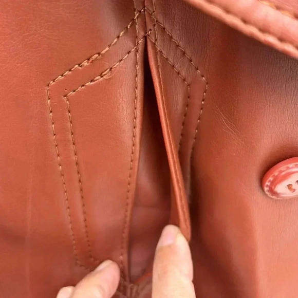 PR Womens Vintage Faux Leather Boho Style Long Coat Rust Size 13/14 - Picture 16 of 16